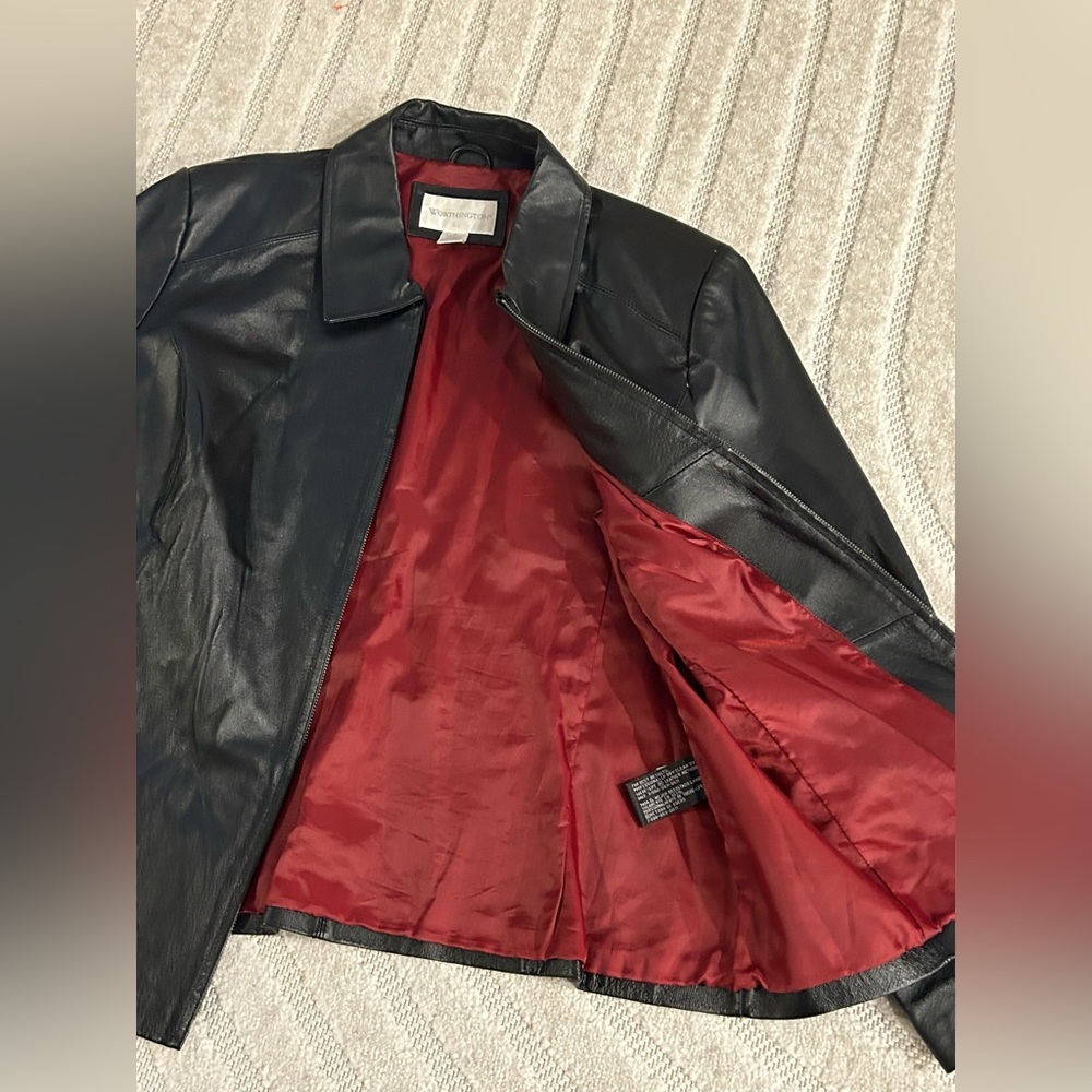 Vintage Worthington Black Leather Collared Zip Jacket - XL - Picture 5 of 11